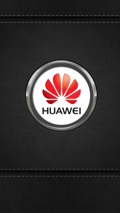 Logotipo da Huawei em um design de botão circular sobre um fundo texturizado