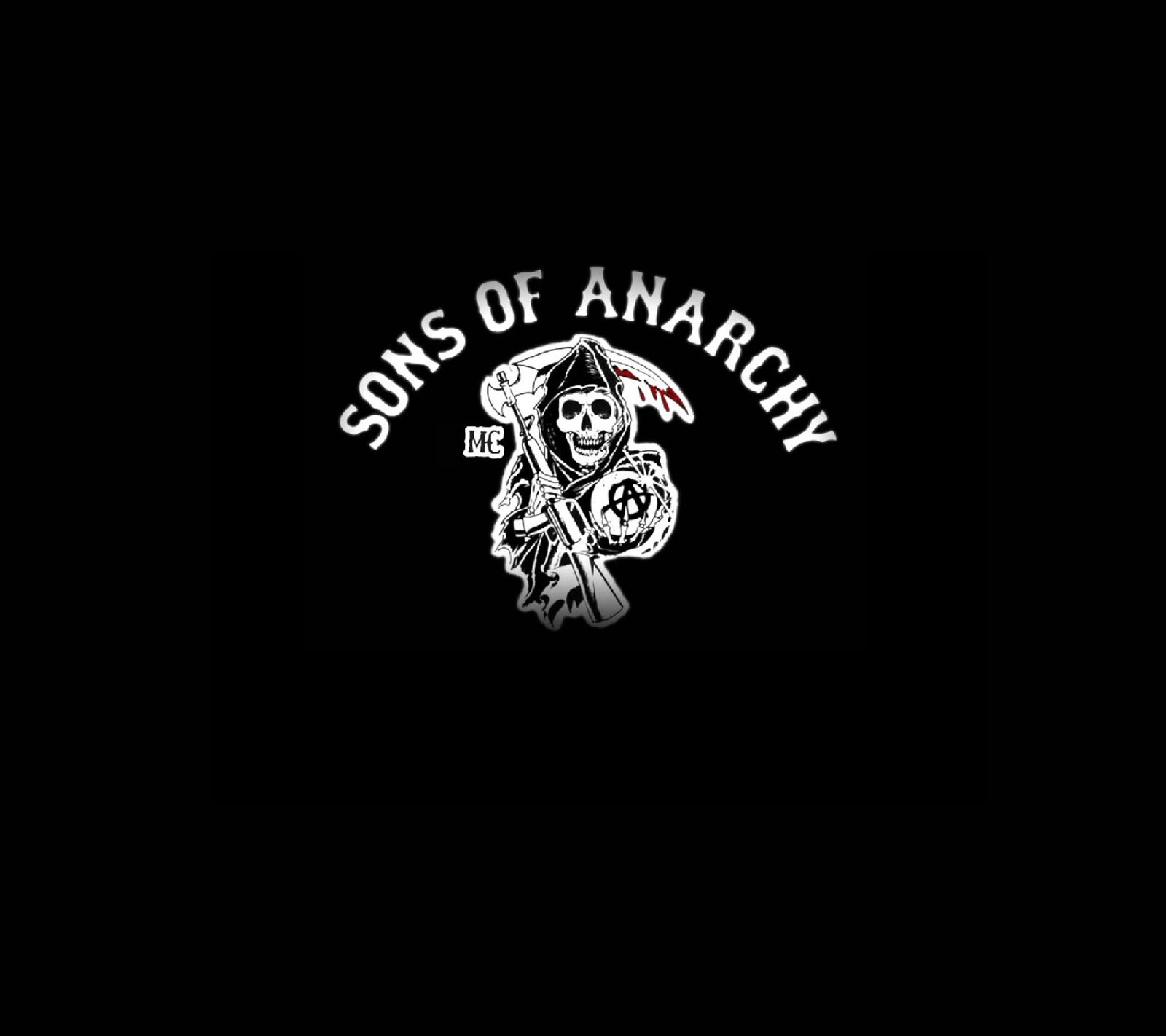 Logo de sons of anarchy en un fondo negro (anarquía, bicicleta, motociclista, biker gang, bicicletas)