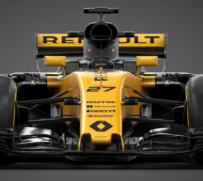 Voiture de Formule 1 Renault dans un design audacieux jaune et noir