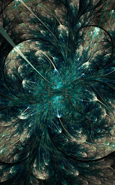 Motifs fractals complexes en turquoise et bleu électrique