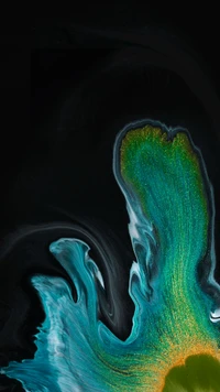 Teal and Turquoise Swirl on Black Canvas