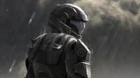 Master Chief in Rain: A Digital Illustration from Halo Series