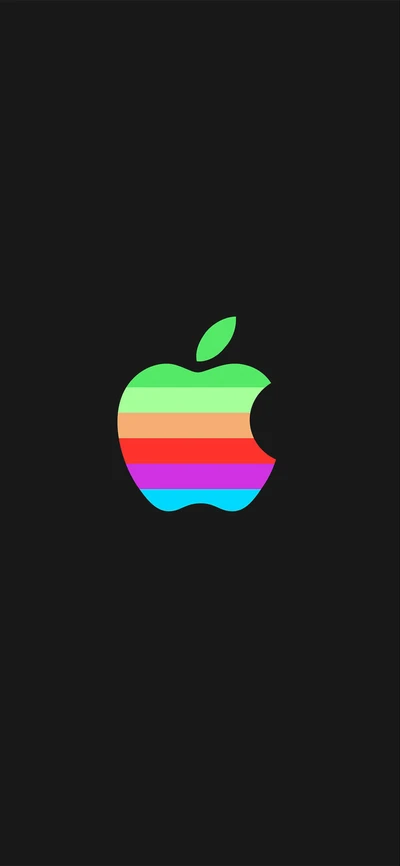 Illustration rétro colorée du logo de la pomme sur un fond noir.