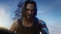 Keanu Reeves en tant que Johnny Silverhand dans une scène dramatique de Cyberpunk 2077.