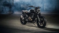 Stylish Supermoto Motorcycle with Headlamp in Industrial Setting