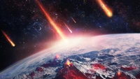 meteorite fall, apocalypse, starry sky, outer space, astronomy wallpaper