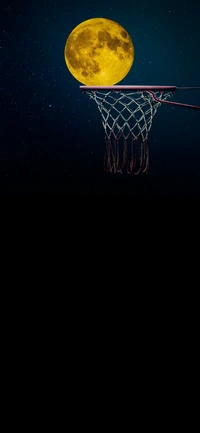 Full Moon Over Basketball Hoop