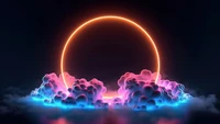 Colorful Digital Art with Neon Smoke and Radiant Circle Background