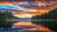 forêt, flueve, nature, coucher de soleil, paysage