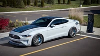 Modern Ford Mustang Charging at Electric Station