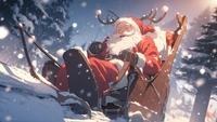 Santa Claus Relaxing in a Snowy Wonderland