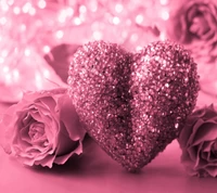 pink heart, roses wallpaper