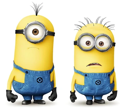 Two adorable Minions with distinct expressions, showcasing their playful and quirky personalities.