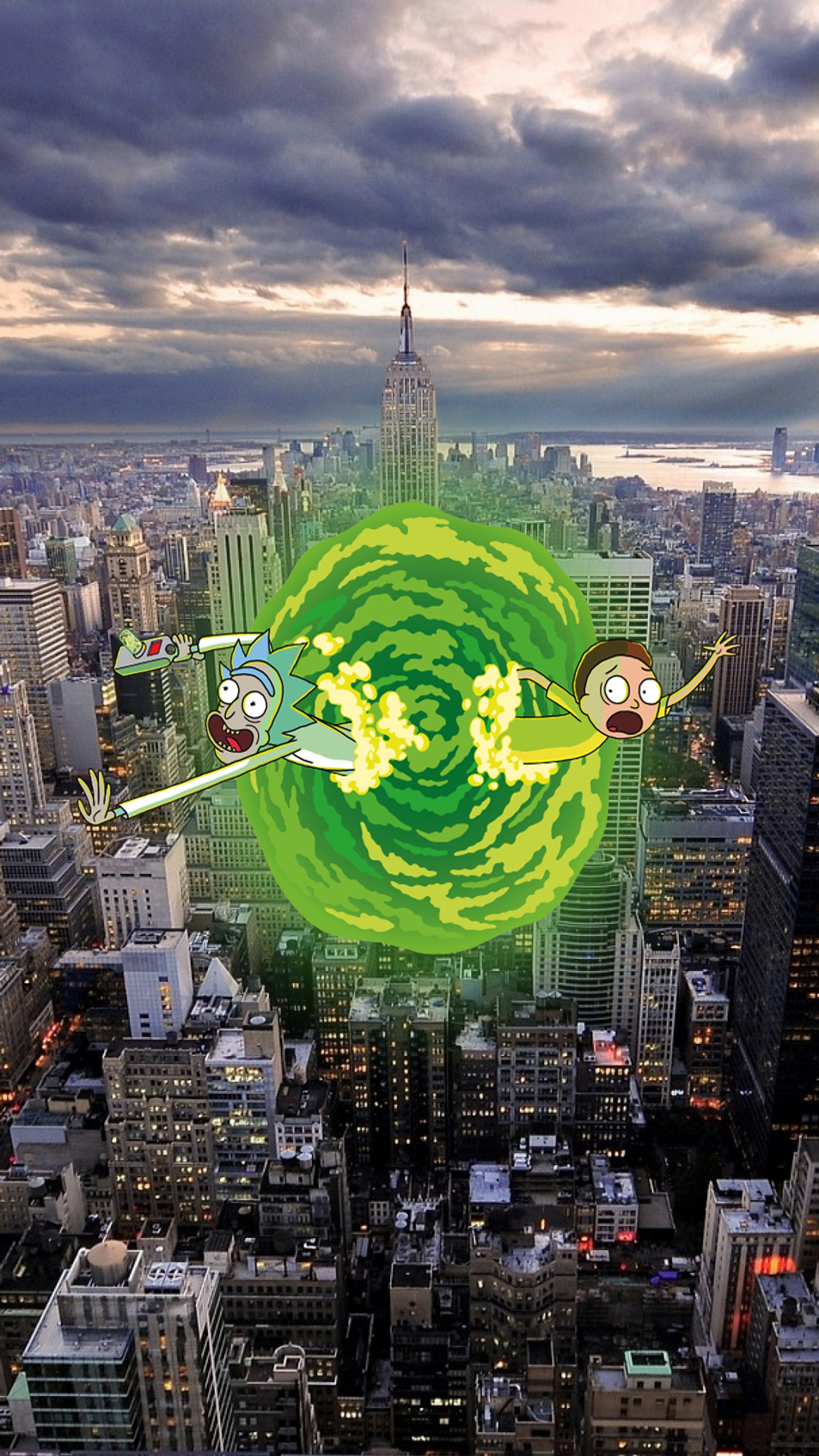 Lade dimension, morty, new york, portal, rick Hintergrund herunter