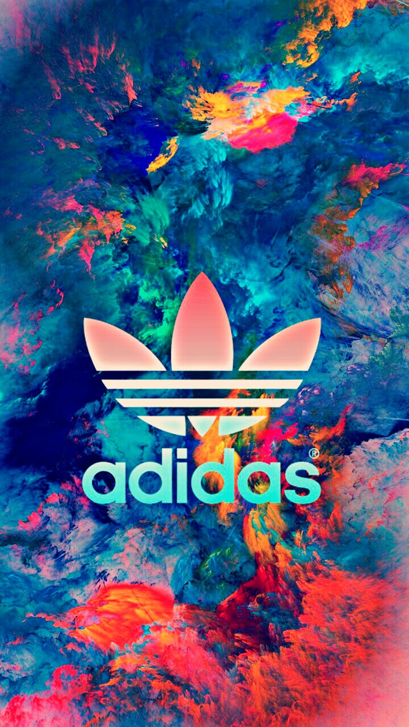 Un fondo colorido con un logo blanco de adidas en él (famoso, logotipo, deporte)