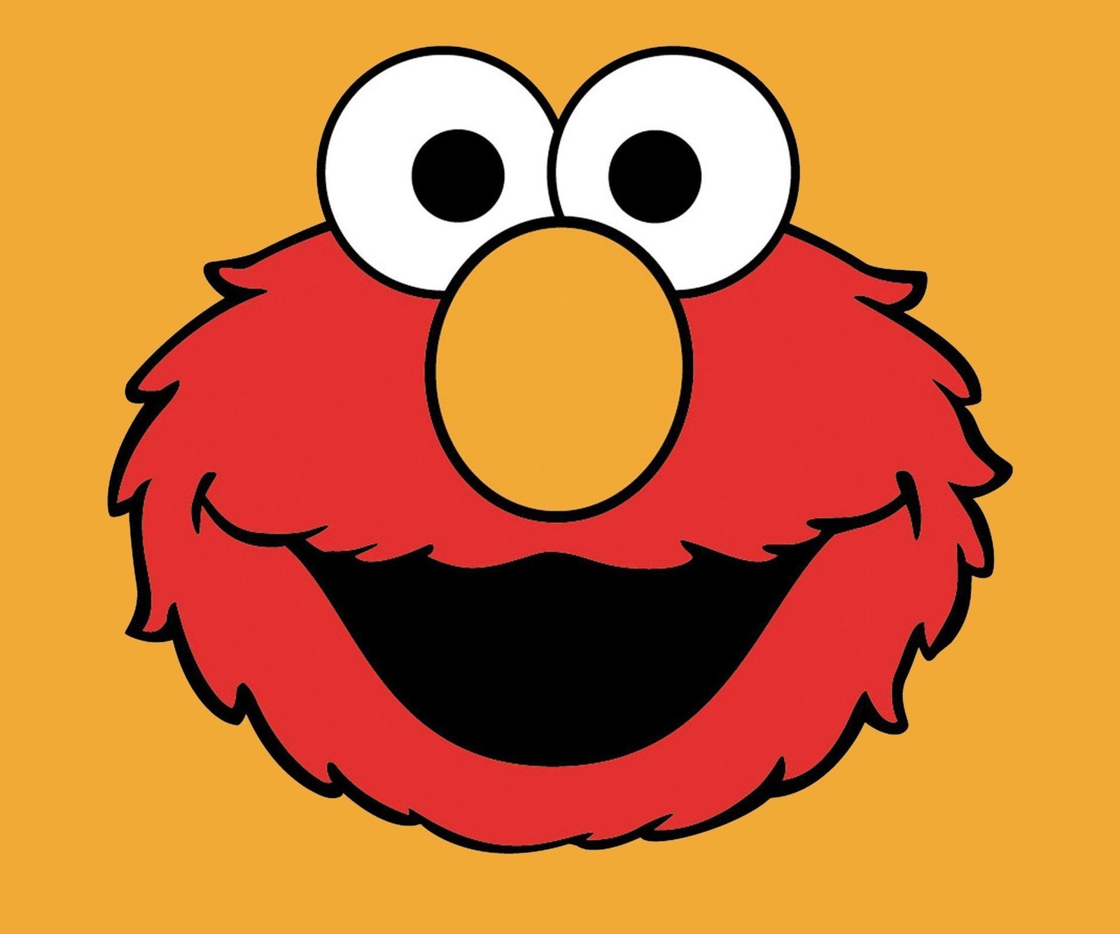 Una cara de sésamo con ojos grandes y una nariz grande. (dibujos animados, elmo, muppet)