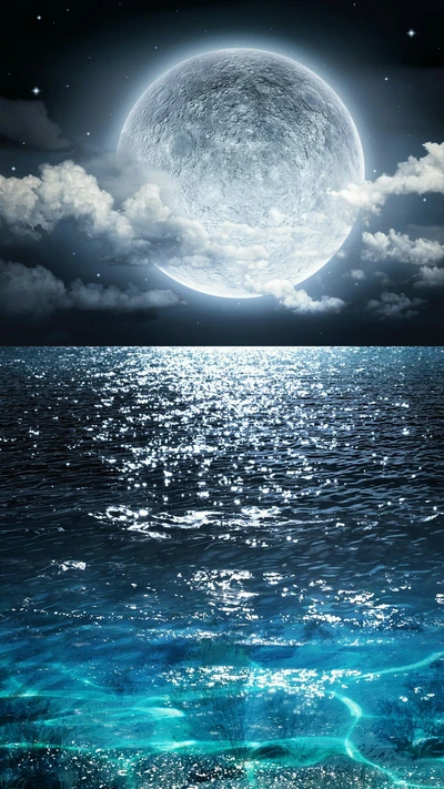 beautiful, blue, cloud, moon, moonlight