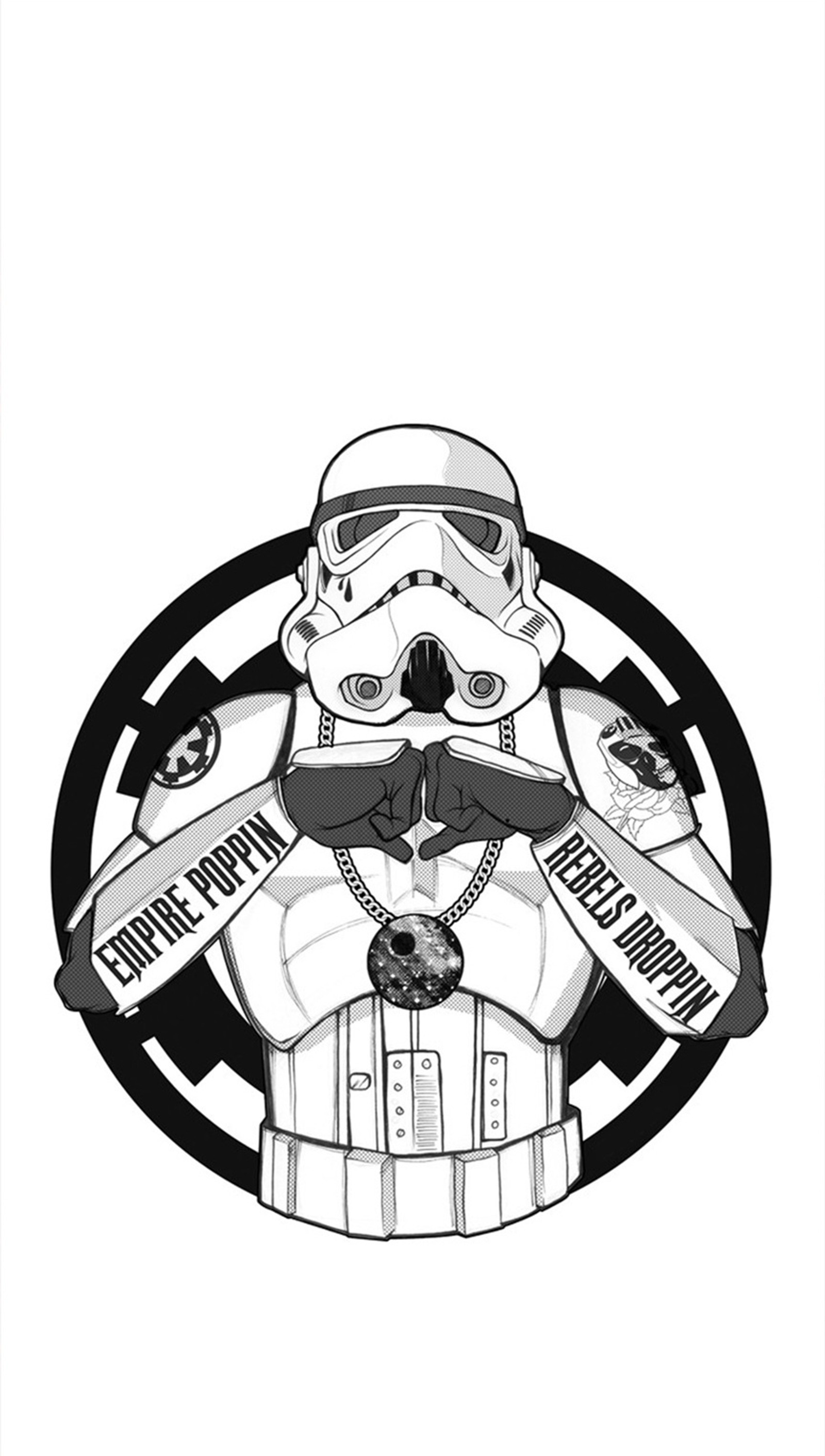 A drawing of a storm trooper with a tie and a star wars helmet (empire, rebels, starwars, storm, stormtrooper)