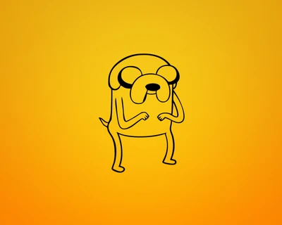 Jake el Perro en una postura juguetona contra un fondo amarillo vibrante.