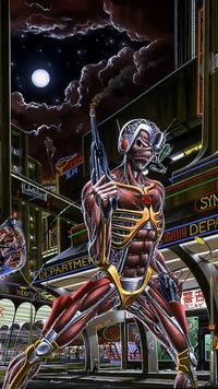 Cybernetic Warrior: A Skull-Faced Vigilante in a Neon City