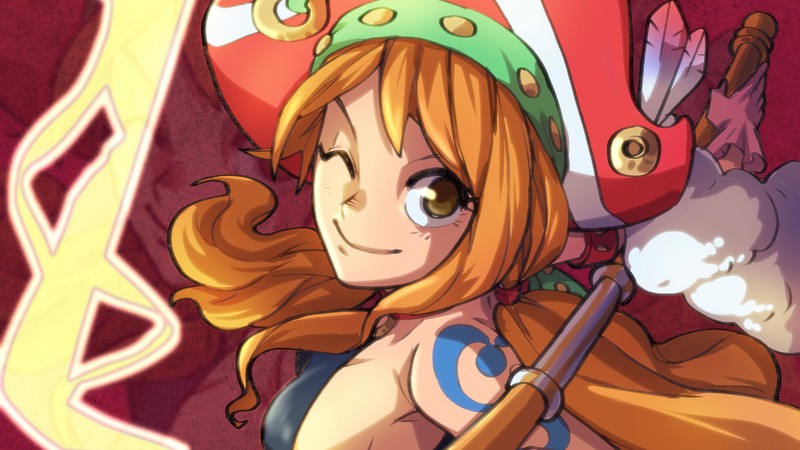 Женщина в шляпе, держащая меч и птицу (нами, nami, один кусок красный, one piece red, аниме)