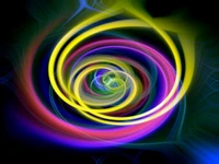 Colorful Fractal Vortex: A Symmetrical Spiral in Purple and Yellow