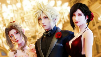 Cloud Strife mit Tifa Lockhart und Aerith Gainsborough in Final Fantasy VII Remake