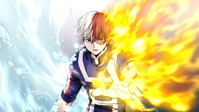 shoto todoroki, пламя, огонь, лед, боку но хиро академия