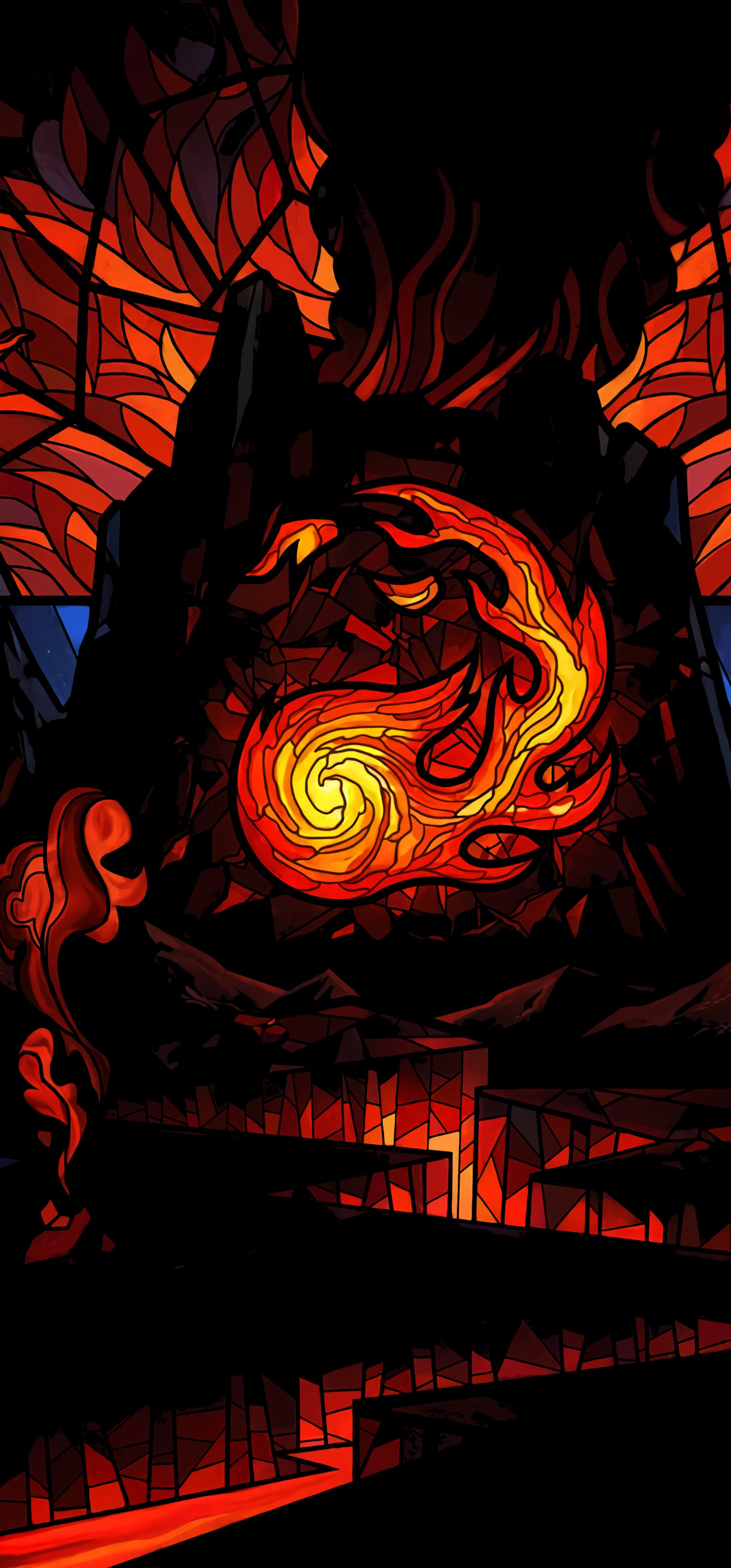 Brightly lit illustration of a fire breathing dragon in a dark room (magic the gathering, playing card, art, red, gas)