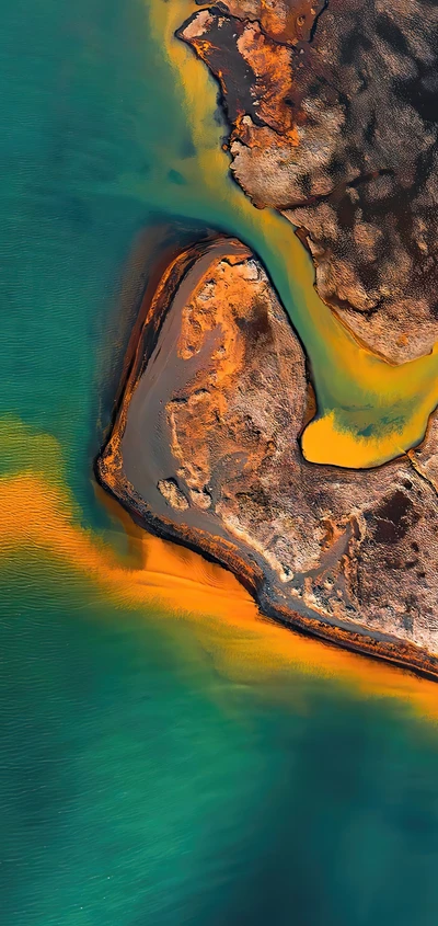 Paysage aérien abstrait avec des bleus vibrants et des tons terreux