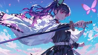 Kanao Tsuyuri: Elegant Demon Slayer with Sword and Butterflies in Anime Artistry