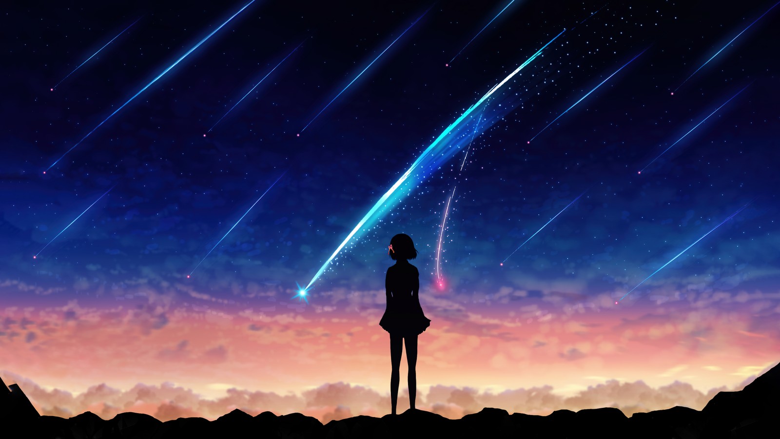 mitsuha miyamizu, silhouette, lofi, your name, kimi no na wa wallpaper