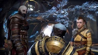 Kratos und Atreus konfrontieren einen Charakter in God of War: Ragnarok Screenshot