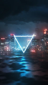 Neon Cityscape Reflection with Atmospheric Lighting