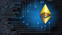 Logo Ethereum entouré de code binaire dans l'art numérique