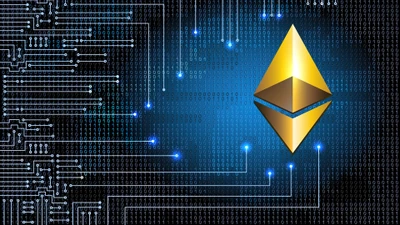 Logo Ethereum entouré de code binaire dans l'art numérique