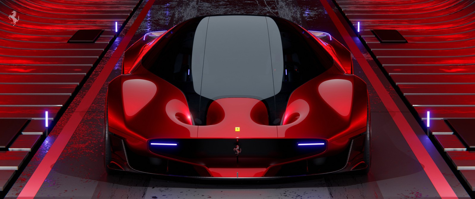 Une voiture concept rouge ferrari garée dans un tunnel (voiture de sport ferrari, 8k, ultralarge, 5k, fond rouge)