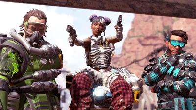 Apex Legends Трио: Костик, Лайфлайн и Мираж в Динамичных Позициях