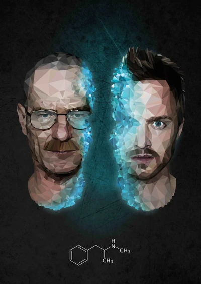 Retratos geométricos de Walter White e Jesse Pinkman de Breaking Bad