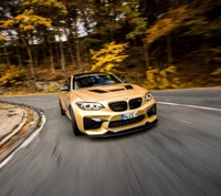 BMW M2 réglé courant à travers le paysage automnal