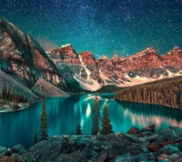 Starlit Serenity: Majestic Mountains Reflected in Tranquil Waters