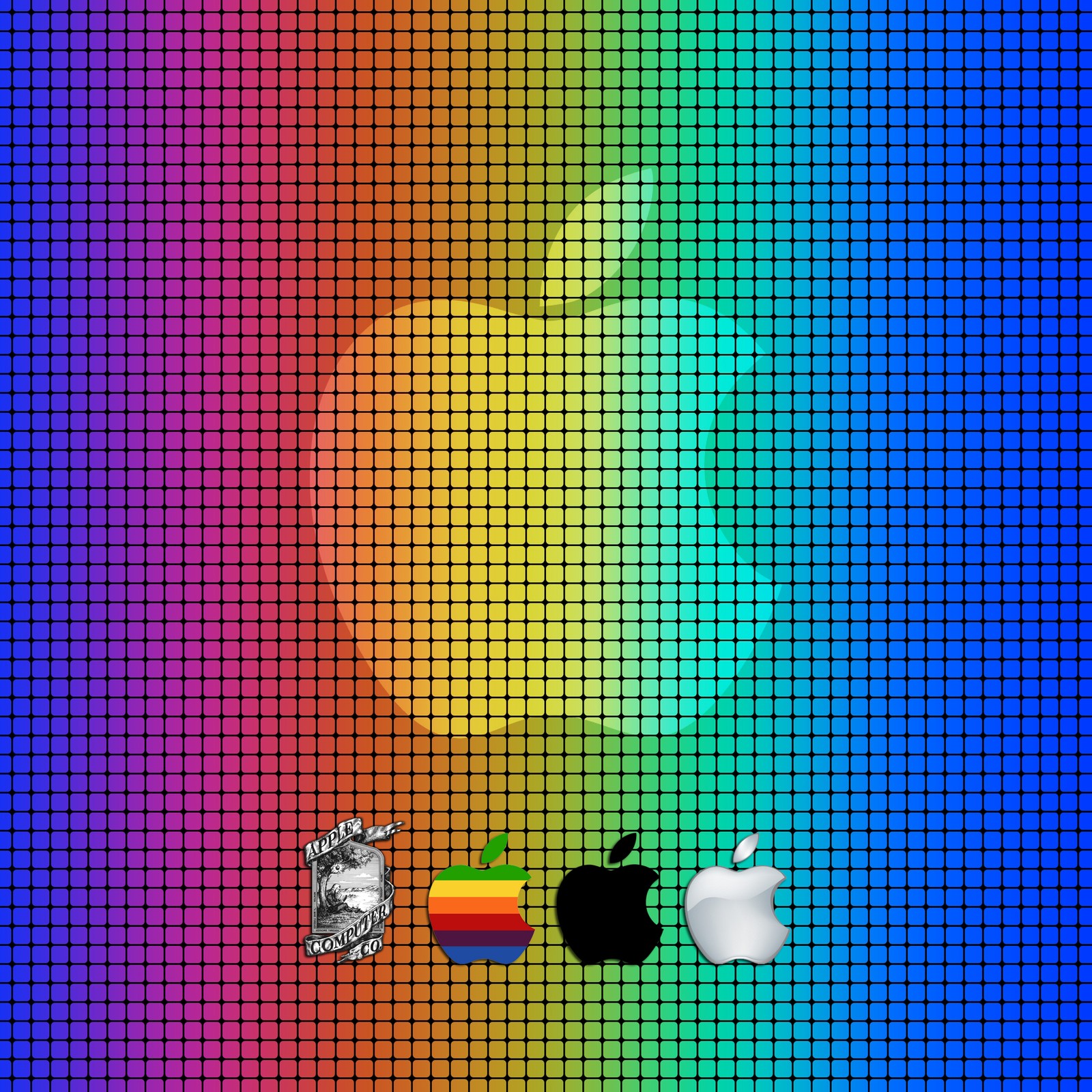 Eine nahaufnahme eines computerbildschirms mit einem regenbogen-hintergrund (apfel, kiste, würfel, ios, logo)