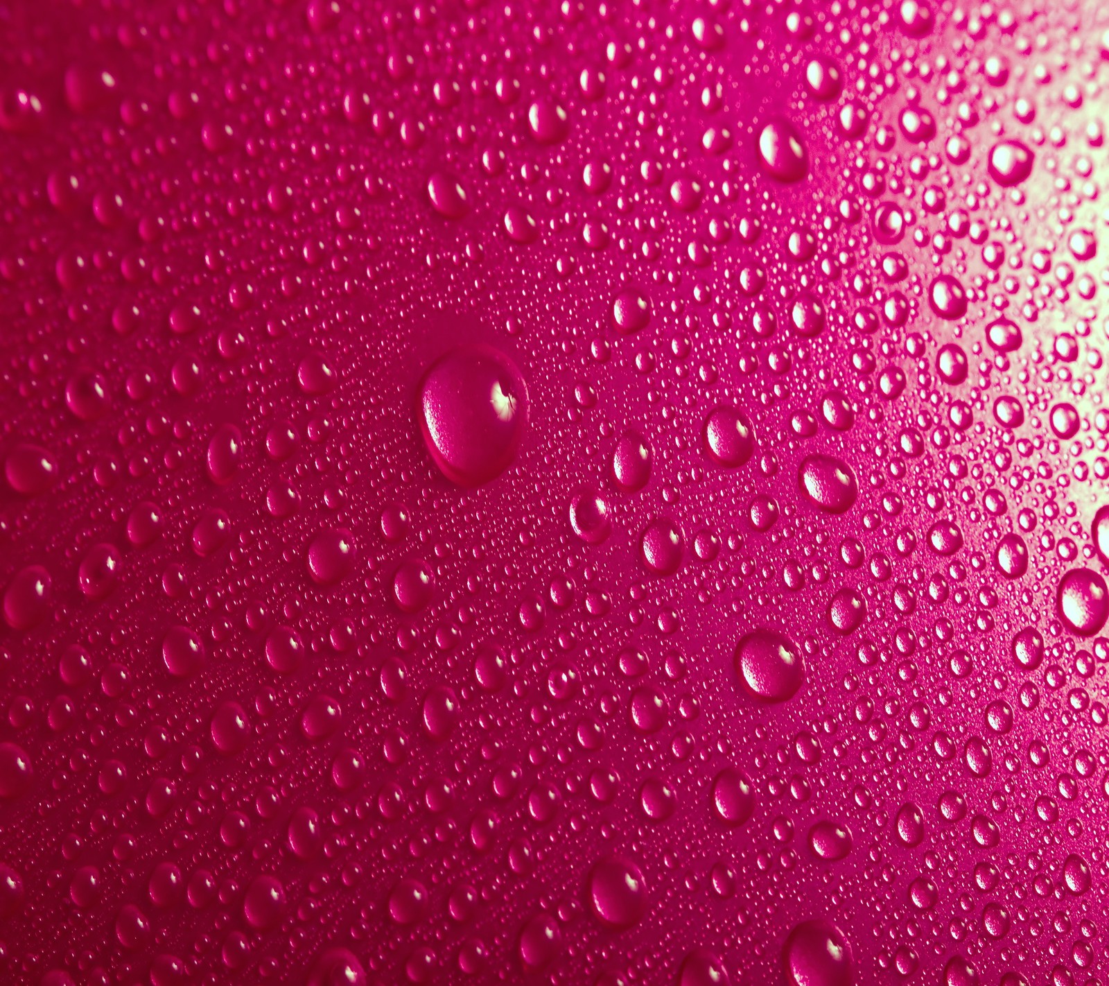 Un gros plan d'une bouteille de liquide rose avec des gouttes d'eau (abstrait, gouttes deau roses hd)