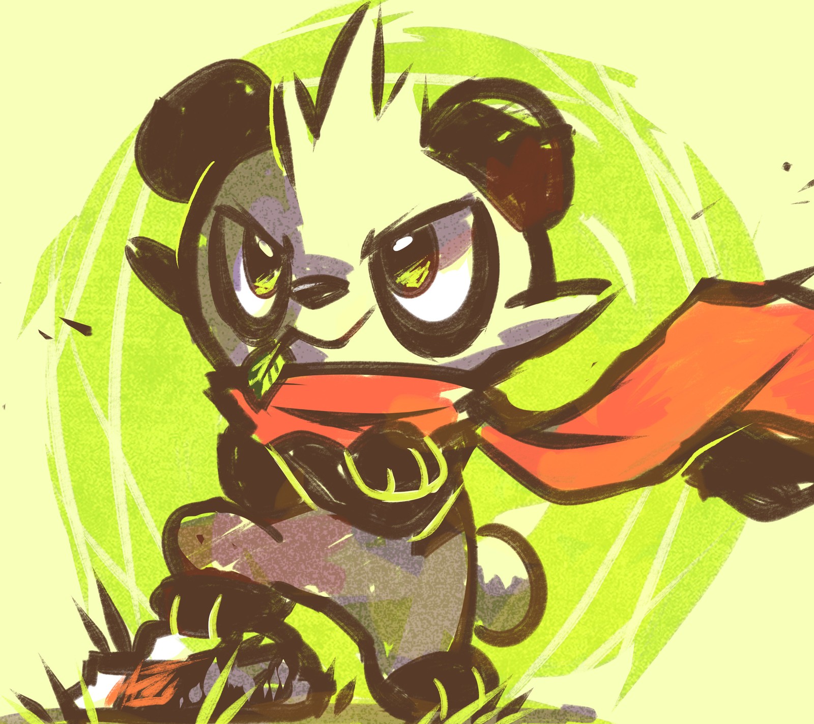 Panda de dibujos animados con una capa roja (panda, pokemon)