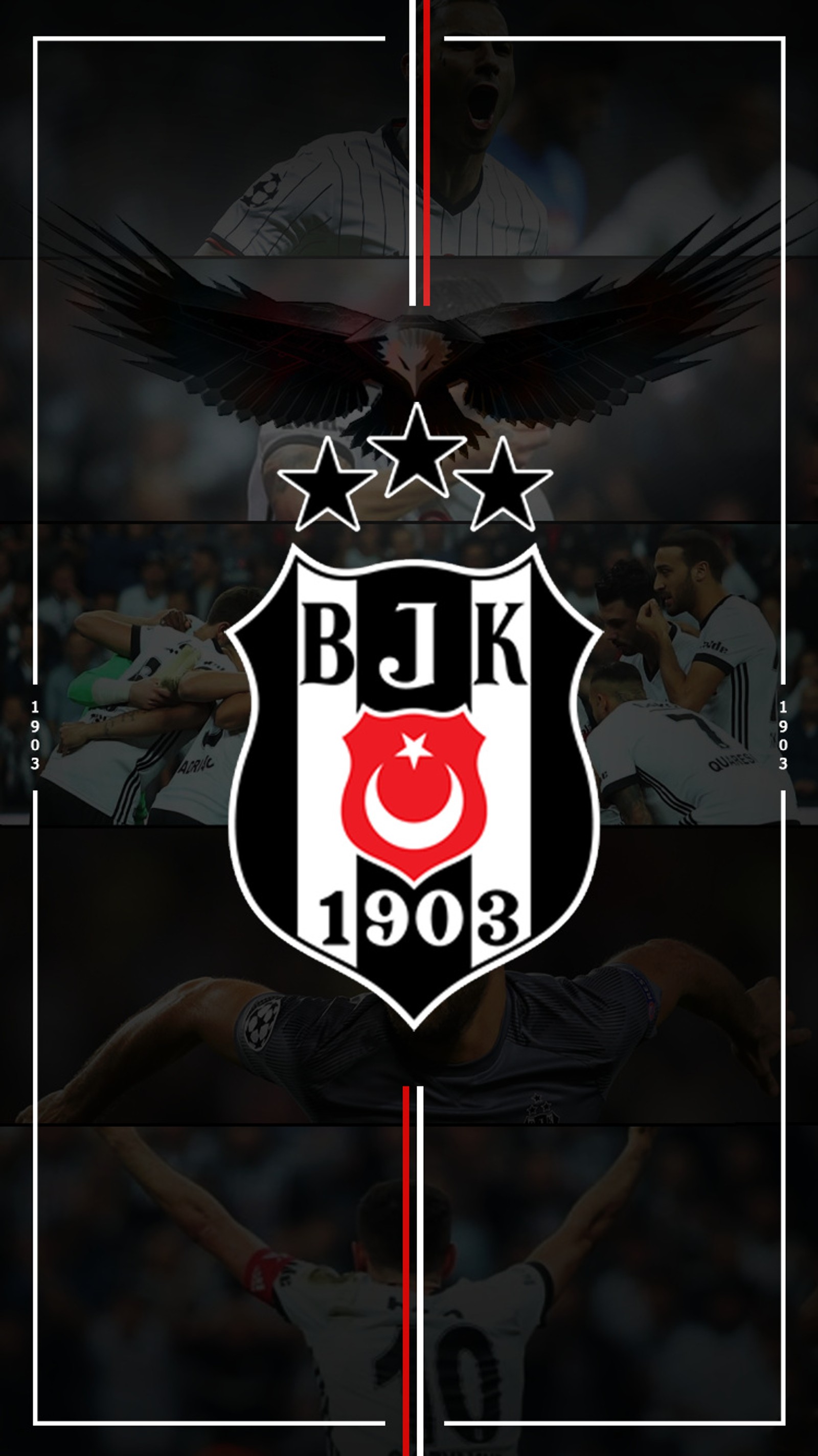 A close up of a soccer team logo with a soccer ball (1903, 3 yildiz, besiktas, bjk, lens)