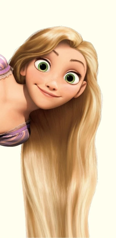 Neue Rapunzel aus Tangled mit langen blonden Haaren und fröhlichem Ausdruck