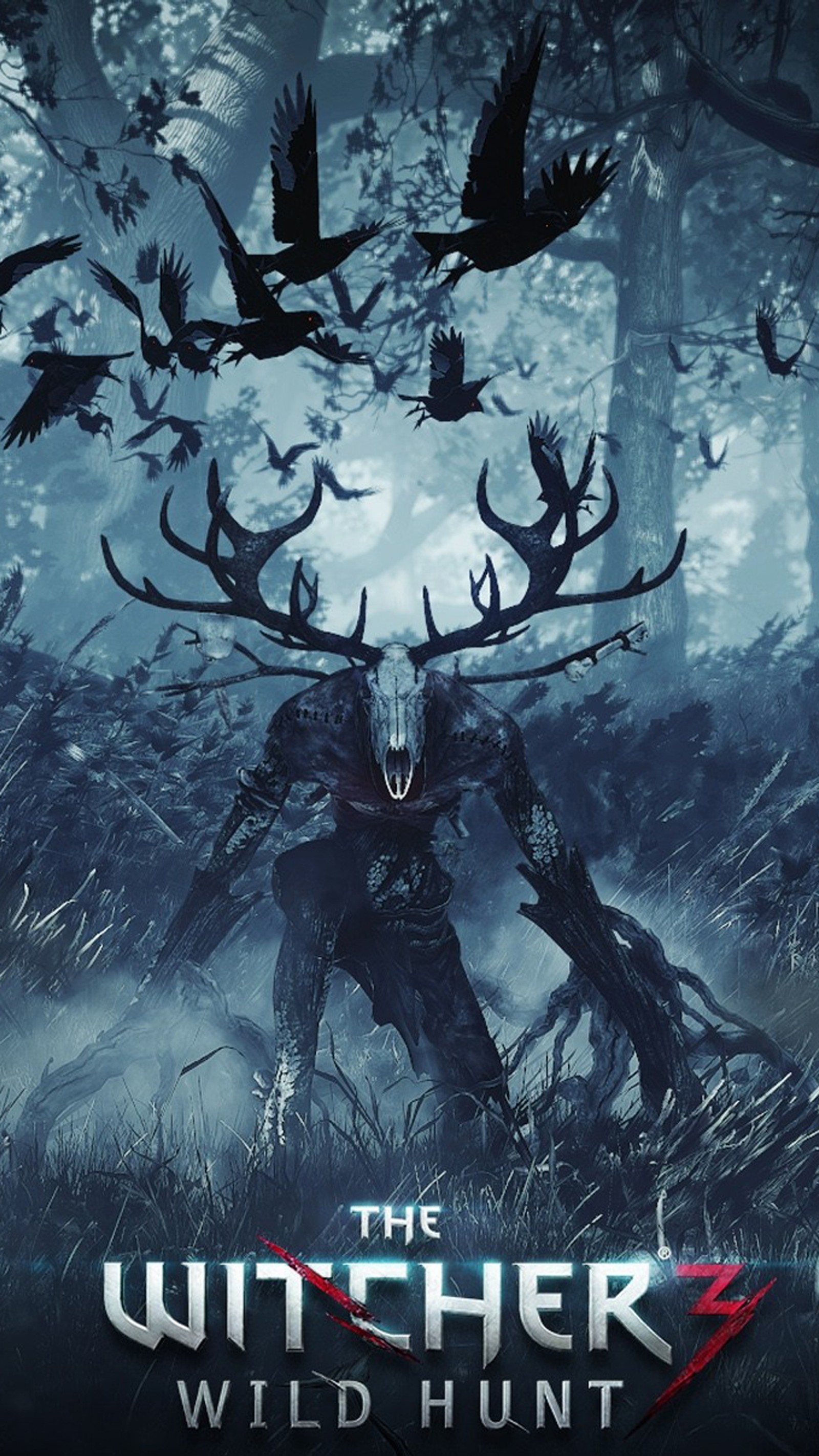 Póster de un hombre con cuernos y pájaros en el bosque (juegos, el brujo, the witcher, the wither 3, fondo de pantalla)