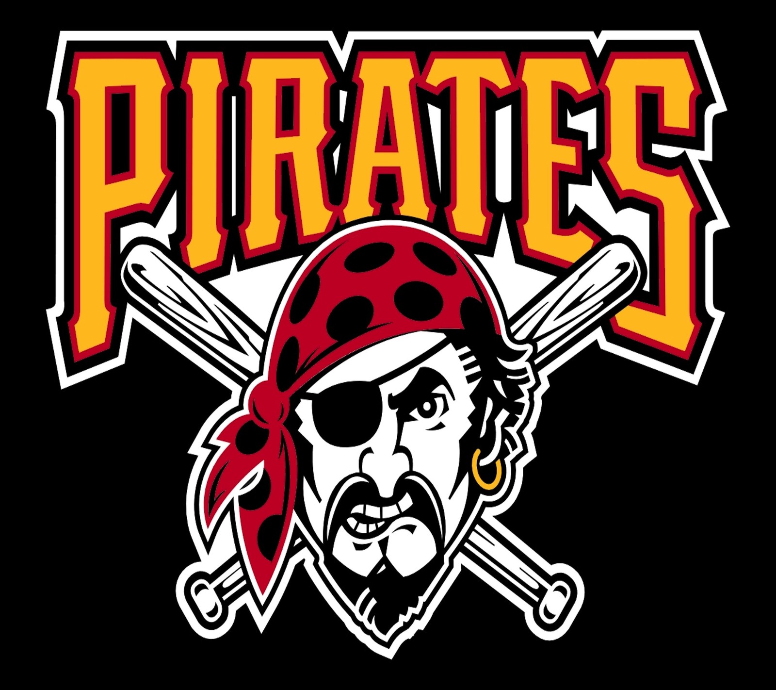 Logo de piratas con cara de pirata y murciélagos cruzados (piratas, pittsburgh)