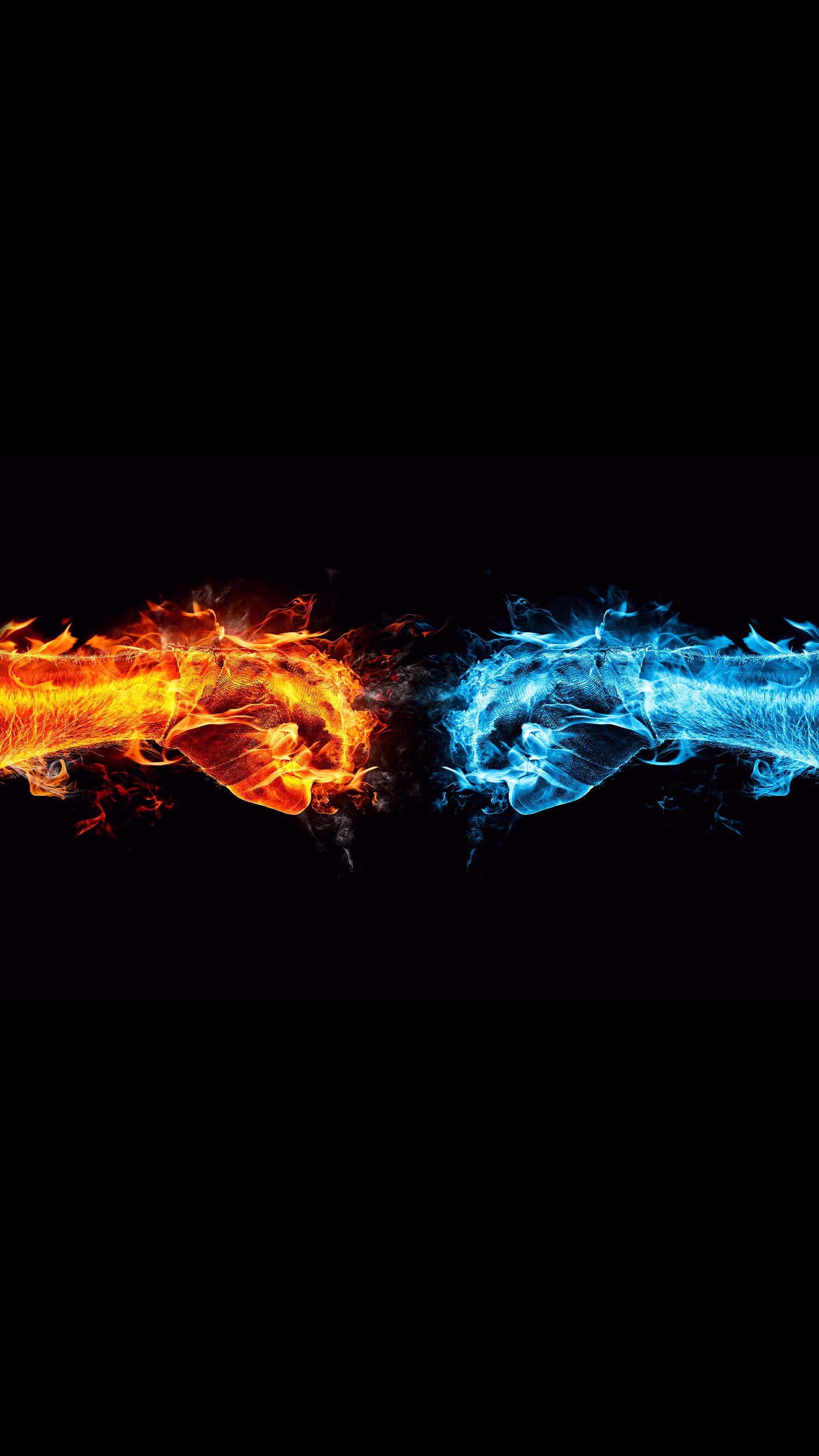 Two fire and water images are shown in a row (4k, fire, full hd, hands, super amoled)