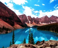 beau, nuages, coloré, hd, lac